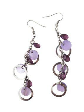 Vintage Y2K Purple Beaded Dangle Earrings | Asymmetrical Boho Glam